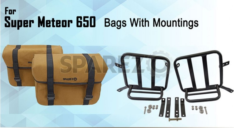 For Royal Enfield Super Meteor 650 Canvas Pannier bags with Mounting Pair - SPAREZO